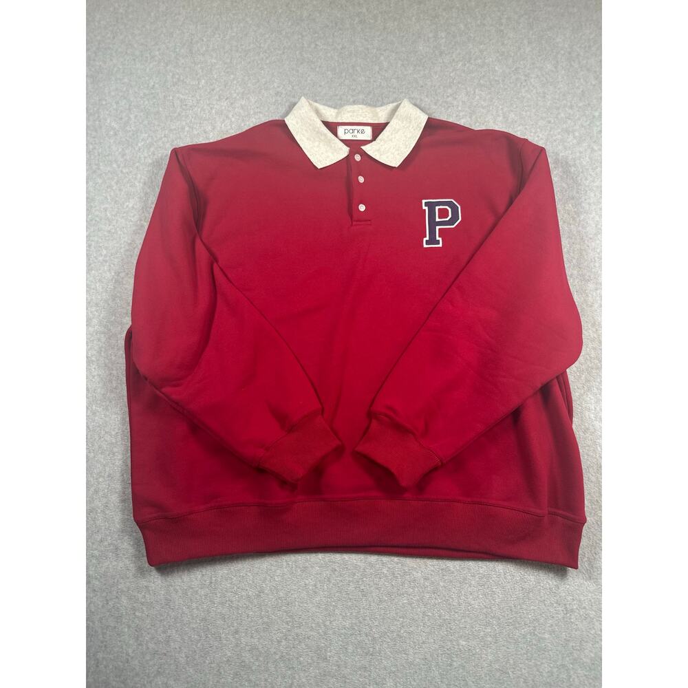 Parke Rugby Shirt Women's Size XXL Red Embroidered P Button Long Sleeve Casual - Picture 2 of 6